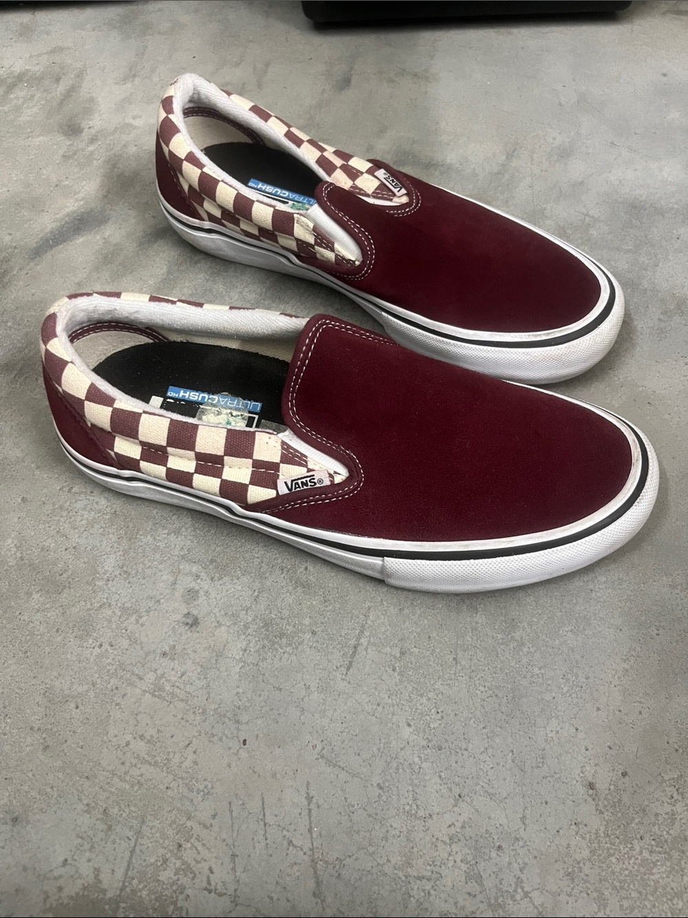 Vans Classic Slip On Burgundy Checkerboard Sneakers Womens 8.5 Mens 7 Canvas